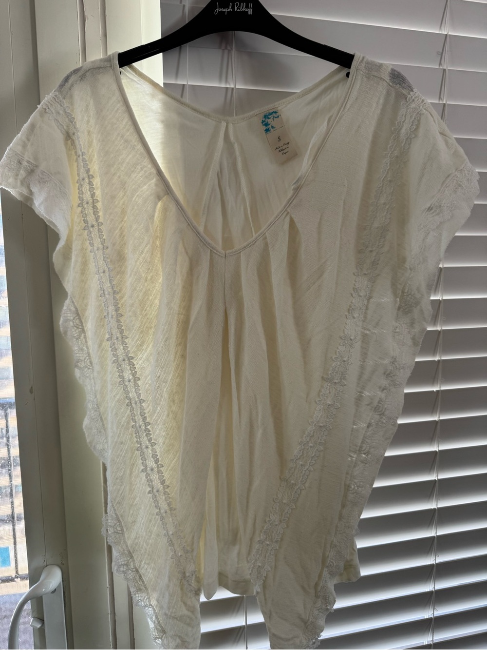 Anthropologie Cream Lace-Trim Short Sleeve Tee